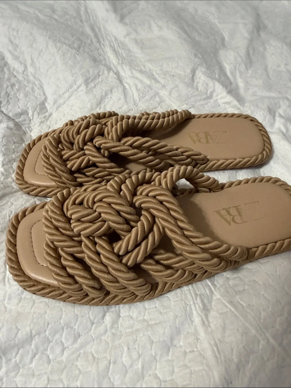 ZARA Tan Rope-Knot Slide Sandals - Picture 2 of 4